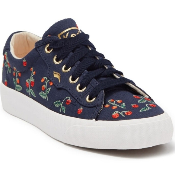Keds X Rifle Paper Co Women's Sneaker Navy Blue Strawberry's Embroidered - Picture 1 of 12